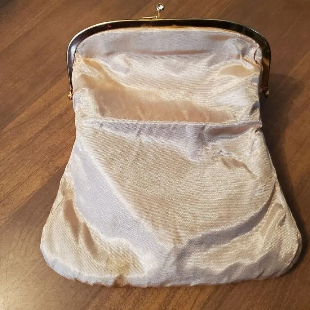 Red Velvet Evening Folding Clutch Hand Bag Purse Vintage Gold Tone Hardware